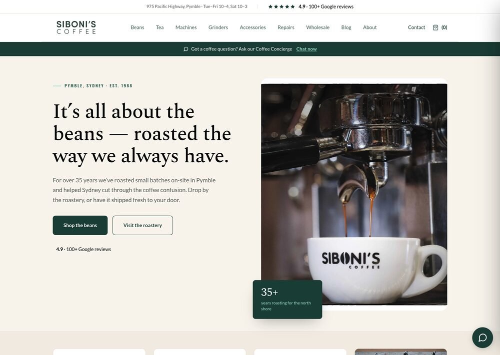 Siboni's Coffee website design by Lanna Mountain — homepage screenshot